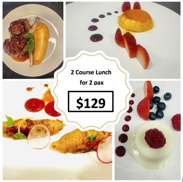 2 Course Lunch for 2 (Mains and Dessert only)